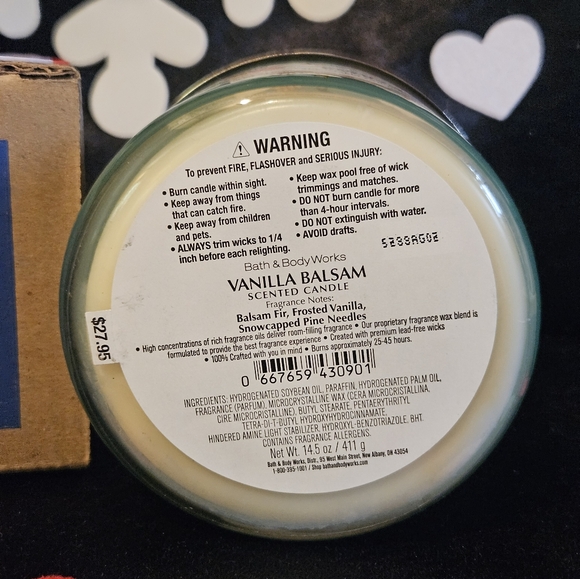 NWT Bath & Body Works Vanilla Balsam 3-Wick Candle - Green and Gold - Picture 4 of 5